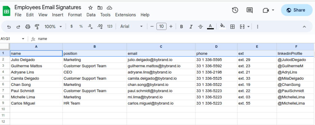 Creating dynamic email signatures with Google Sheets + Bybrand