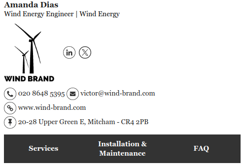 Email signature idea for wind energy with CTA.