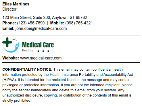 Basic HIPAA disclaimer.