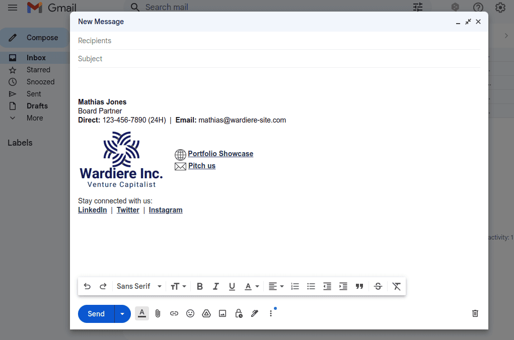 Full HTML email signature example.