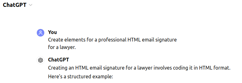 HTML signature example generated with AI