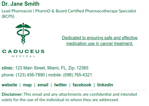 Signature template for a lead pharmaceutical.