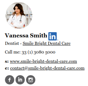 Exemplo de assinatura de e-mail para dentista.