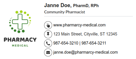 Signature example for a community pharmacist.