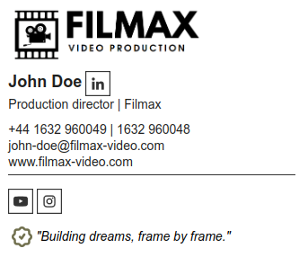 Example of an HTML signature for a production director with logo.