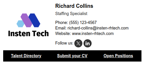 Staffing agency email signature example.