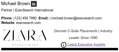 Signature tailored for executive recruitment.