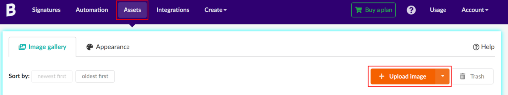 Upload image in Bybrand Assets.