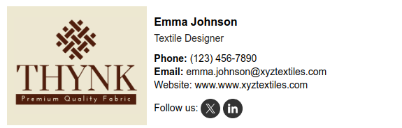 Textile email signature example.