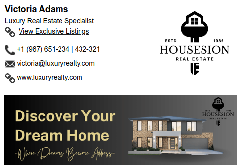 Example of HTML signature for a luxury real estate.