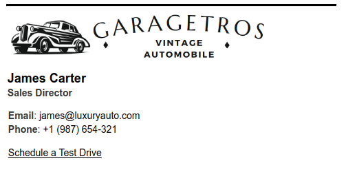 Class of luxury automobiles email signature