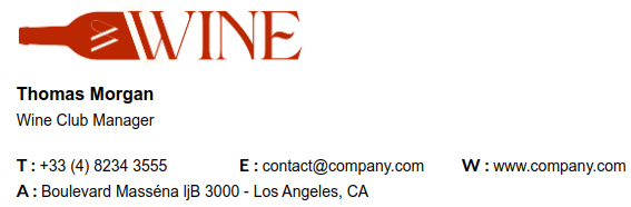 Minimalist wine industry email signature.