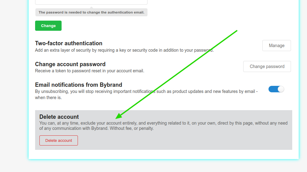 Delete Bybrand account section