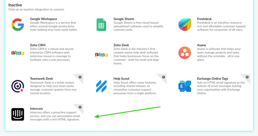 Integrations list.