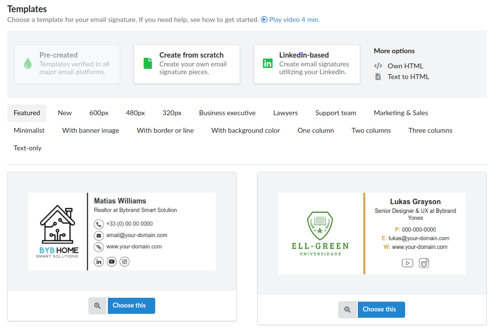 Galeria de templates de assinatura Bybrand