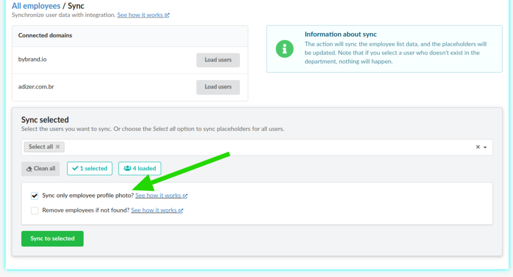 Opção Sincronizar apenas a foto de perfil dos funcionários.