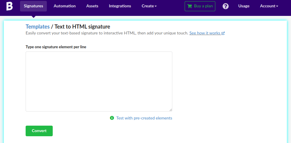 Convert plain text email signature to HTML