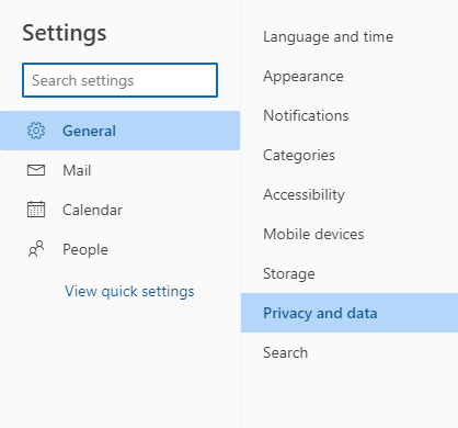 Outlook Privacy and data.